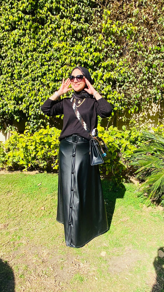 Belted leather Black Skirt