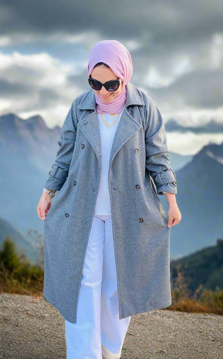 ‏Star Light Trench Coat- Gray