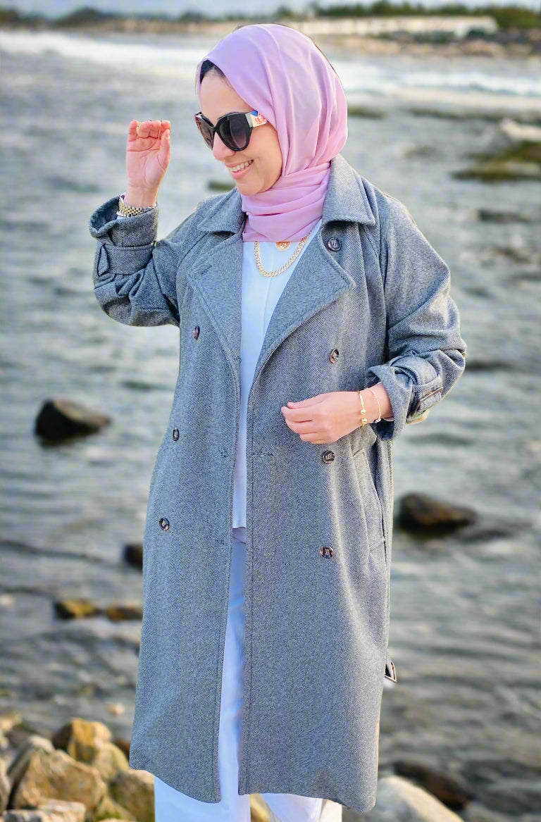 ‏Star Light Trench Coat- Gray
