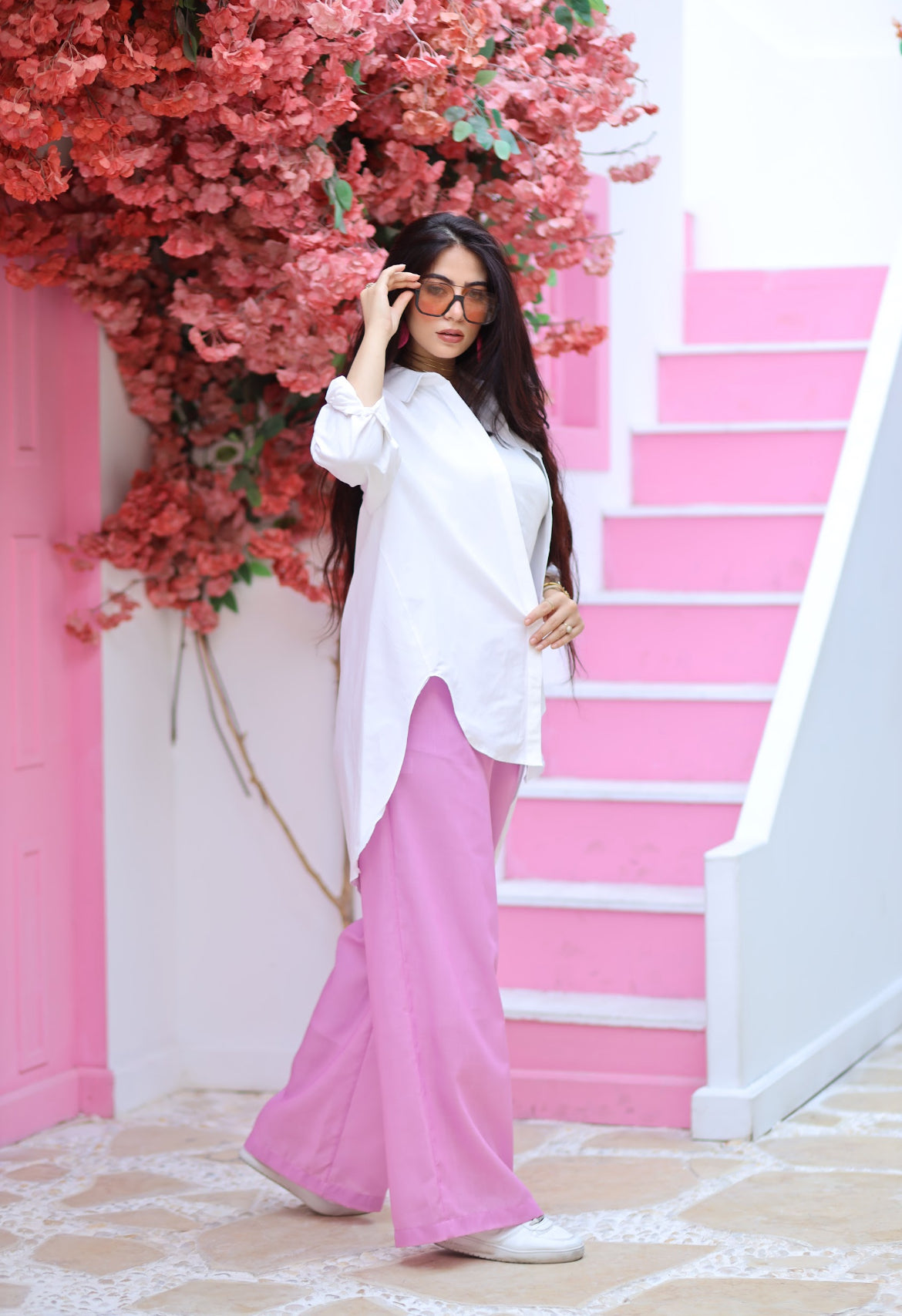 بنطلون كتان وردي