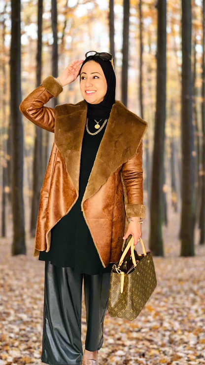 Winter Queen Leather Jacket Camel